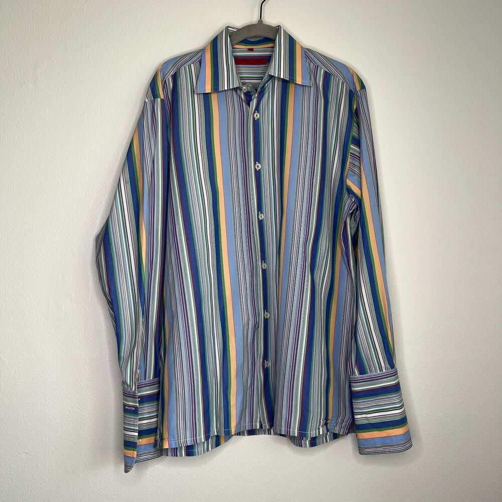 Luchiano Visconti Mens Striped Shirt French Cuff Long Sleeve Medium